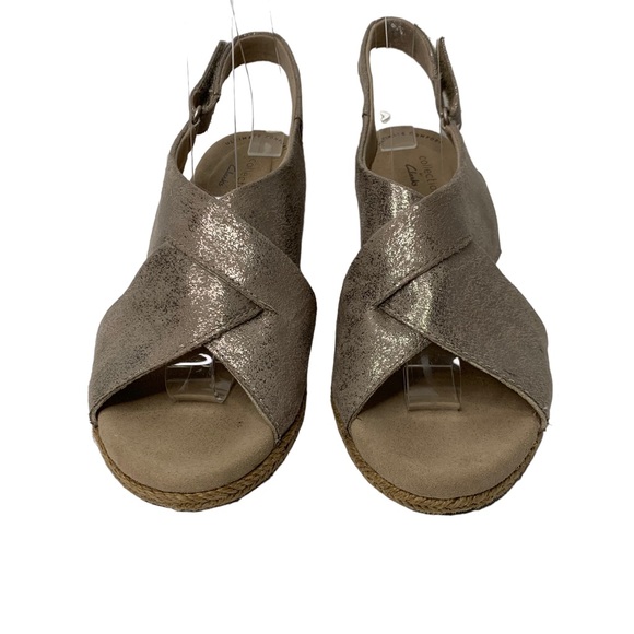 Clarks Lafley Alaina Metallic Wedge Espadrille Sandals Gold 8 - Picture 6 of 15